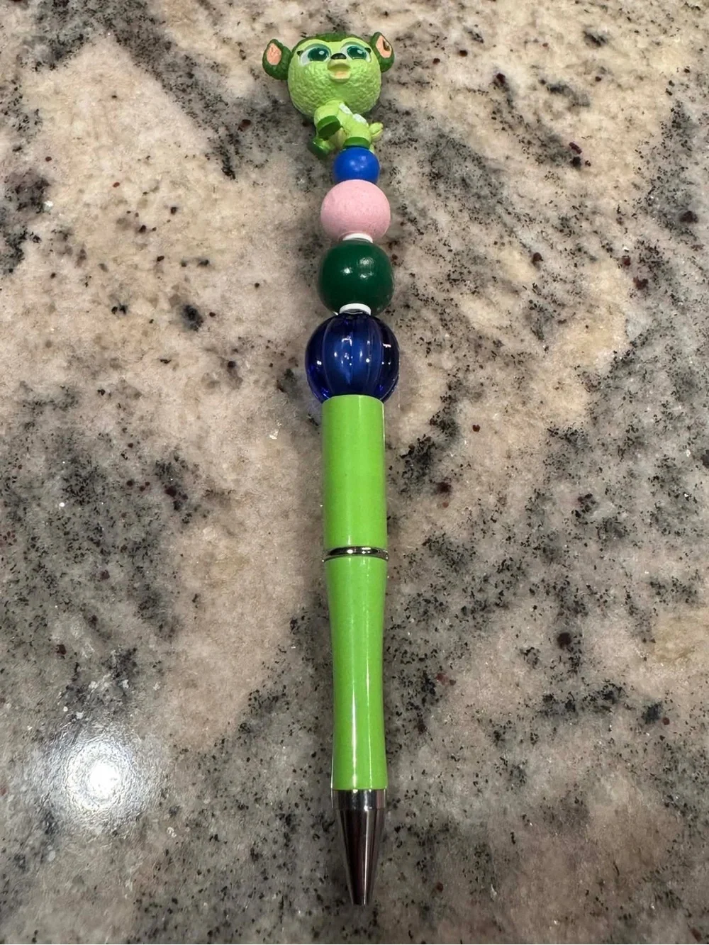 Hand Crafted Green & Pink Beaded Pen